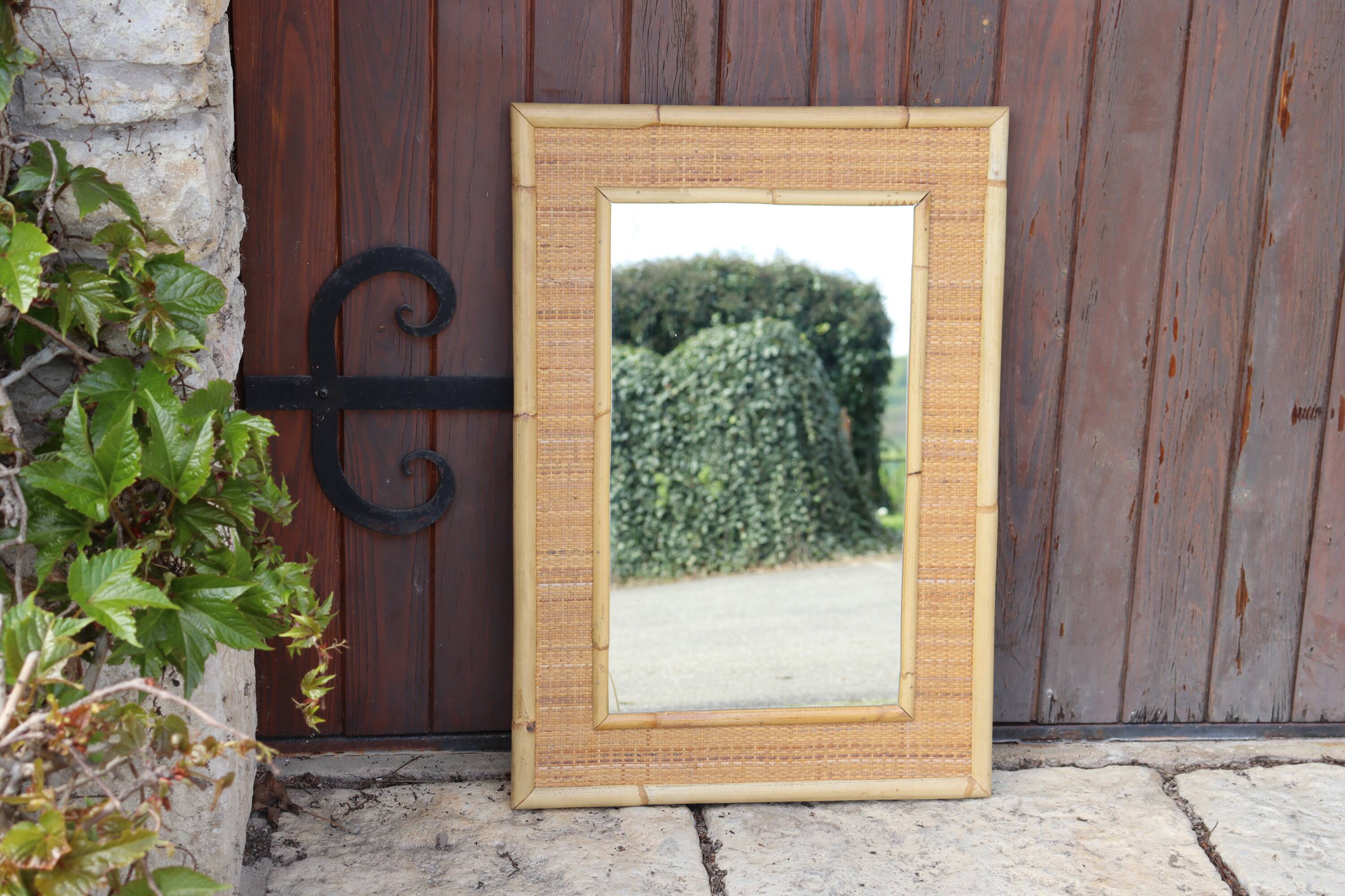 Large bamboo rattan mirror by Dal Vera Italy 1970