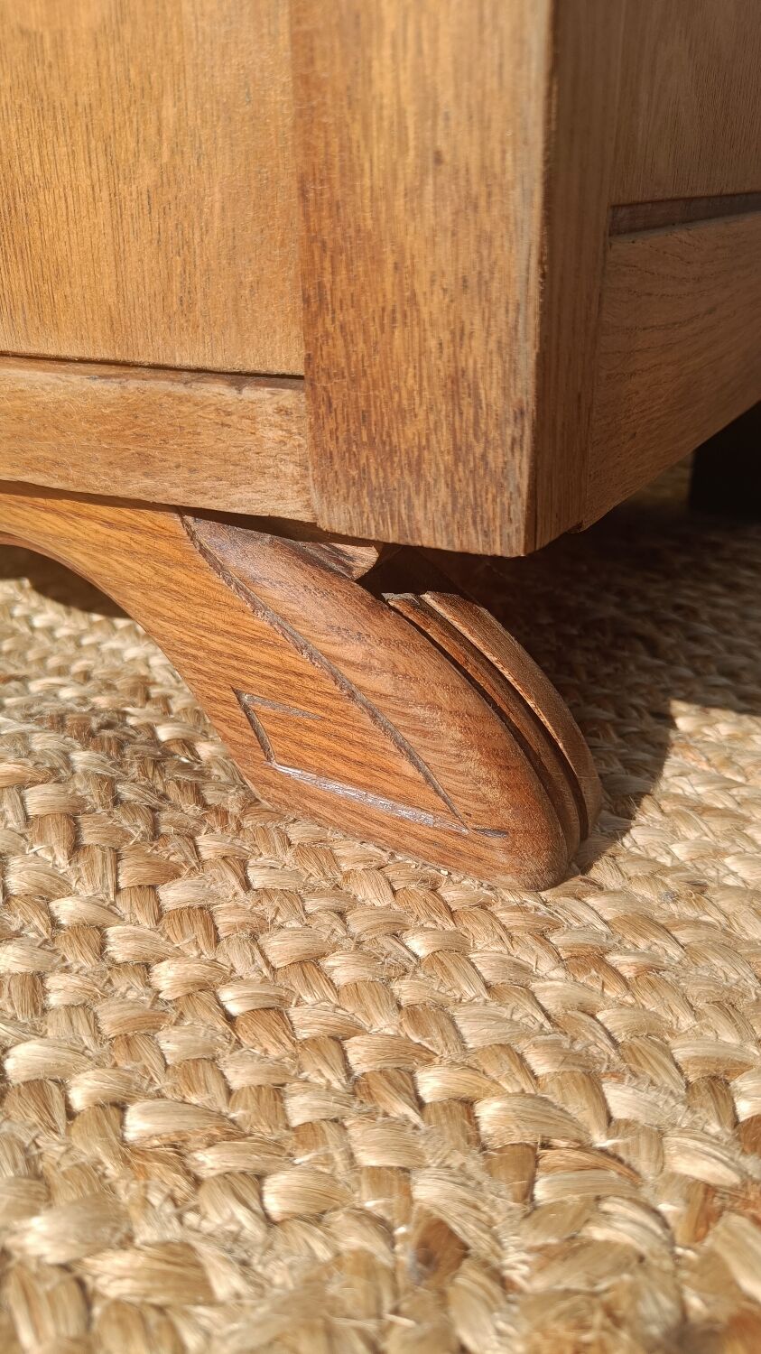 Antique bedside table in solid oak with a marble top.
