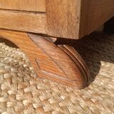 Antique bedside table in solid oak with a marble top.