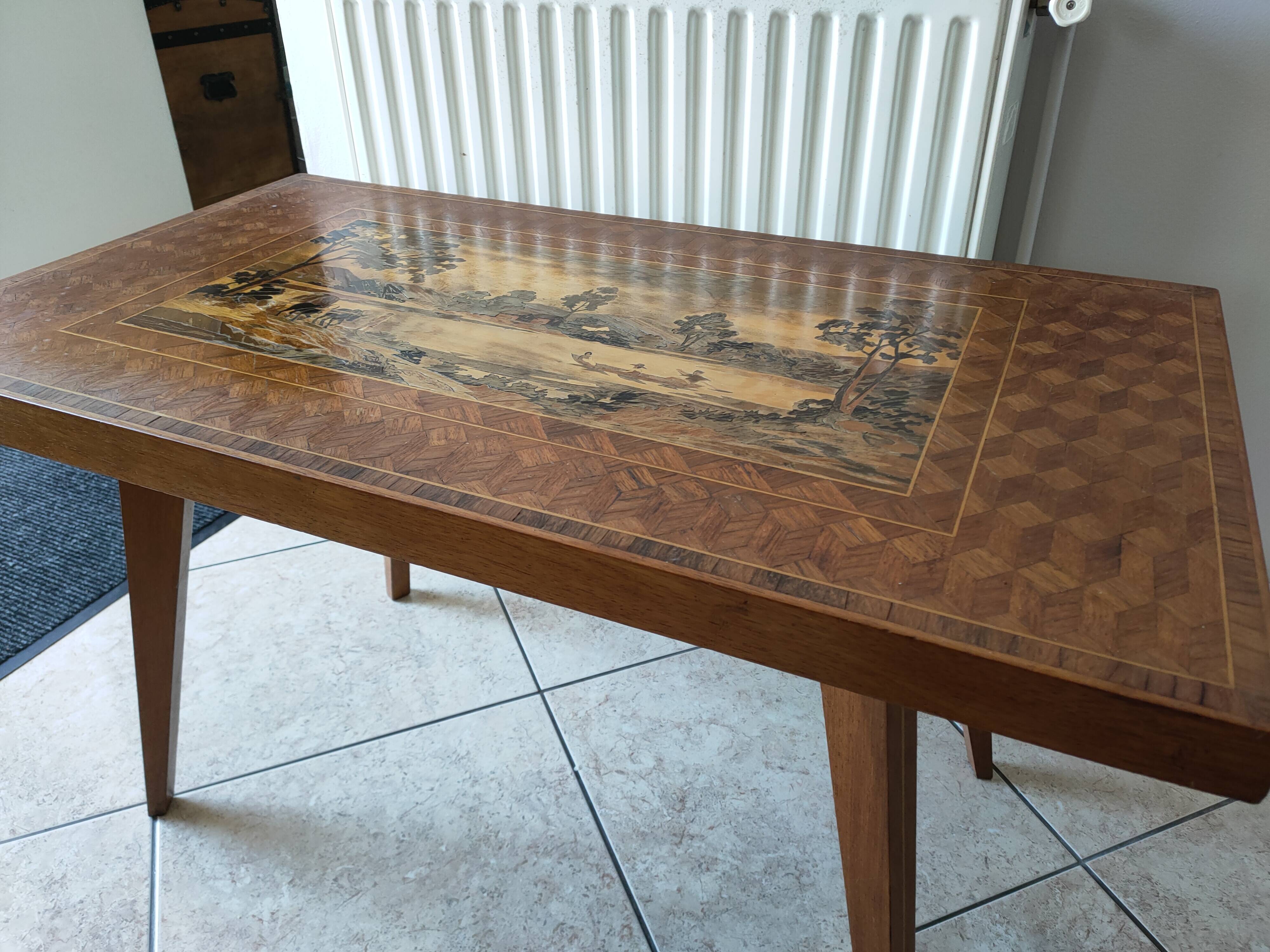 coffee table in marquetry from the 1950s-60s