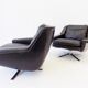 ESA model 802 pair of black leather lounge chairs by Werner Langenfeld