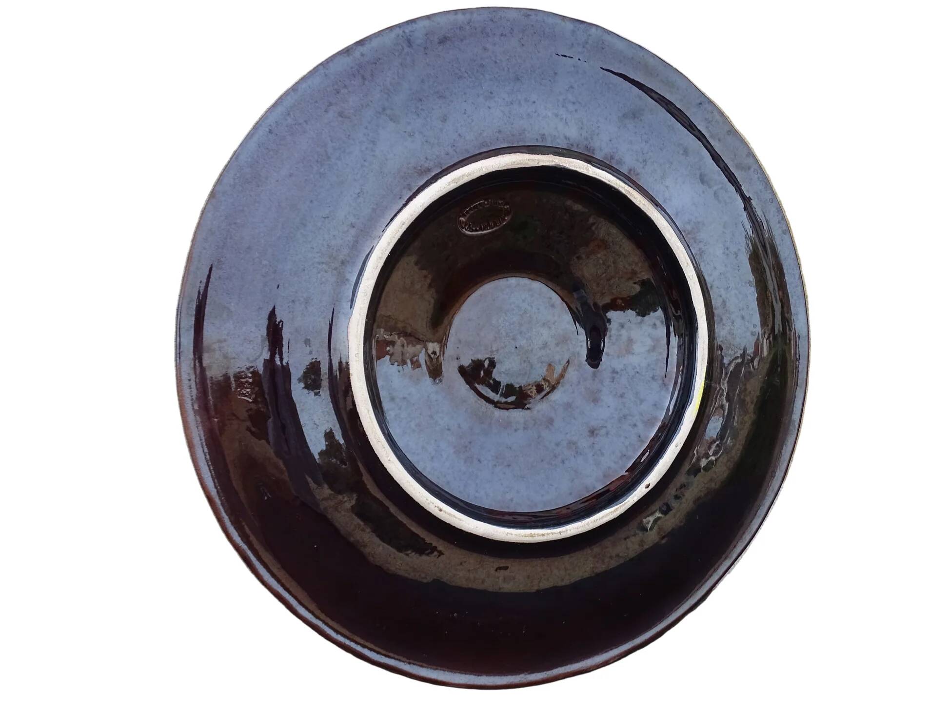 Grande assiette à huîtres vintage française en céramique de Vallauris, signée Marius Giuge