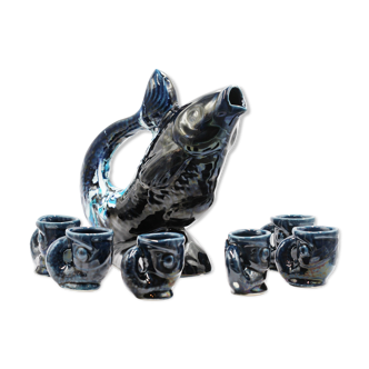 Pichet poisson céramique et ses verres