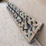 teak wall coat rack with 7 double cast iron hooks