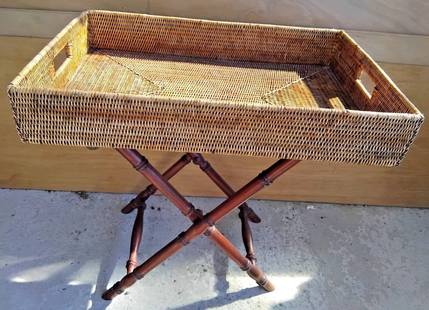 Vintage Rattan Butler's Tray on Stand