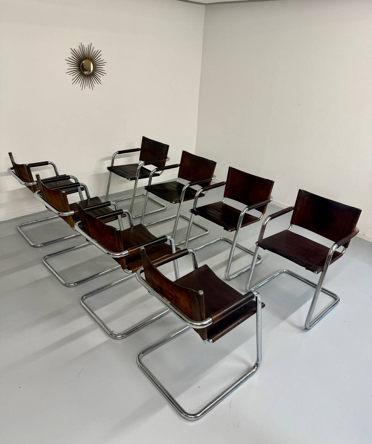 Lot 8 chaises tubulaires cuir métal design bauhaus années 70 vintage