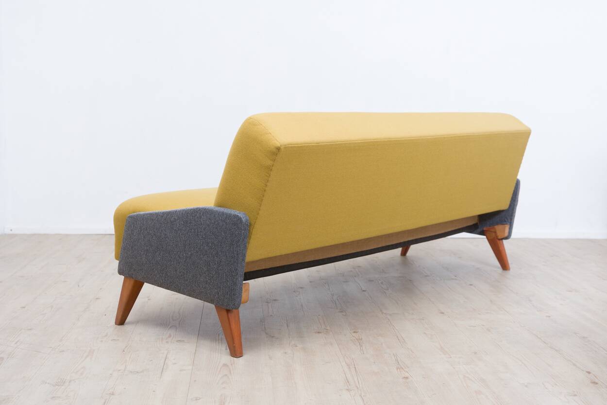 1950s streamline design sofa bed – Light yellow & grey mottled