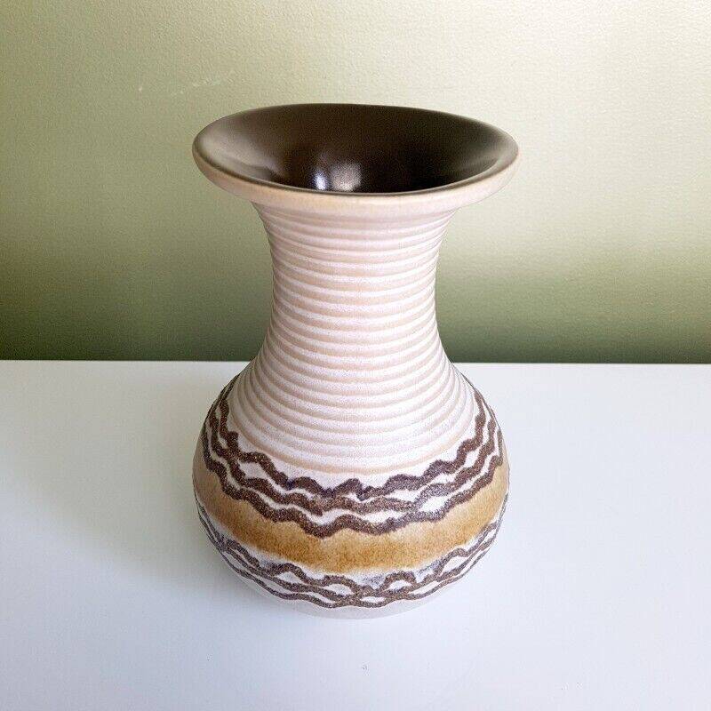 Beige vase ringed neck German ceramic VEB Fat Lava Era