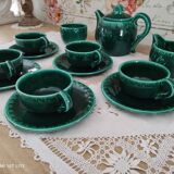 Coffee or tea set 14 pieces in emerald green earthenware José Pobert