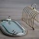 Foie gras presentation service dish in metal and glass and its toast holder