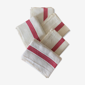 Set of 5 tea towels in ancient mestizos, new condition, with fine red beds