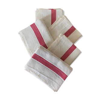 Set of 5 tea towels in ancient mestizos, new condition, with fine red beds