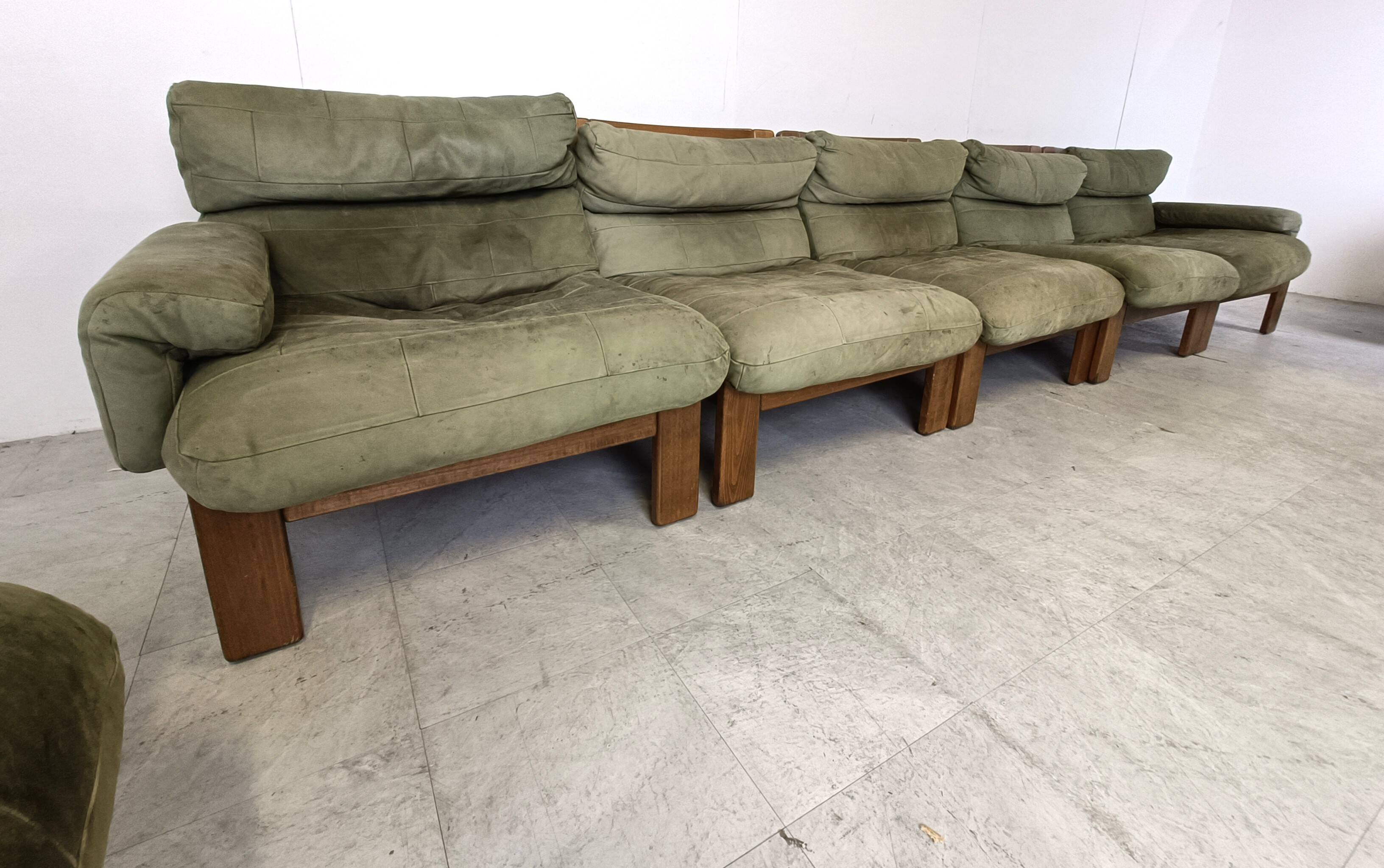 Vintage modular green leather sofa, 1960s