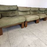Vintage modular green leather sofa, 1960s