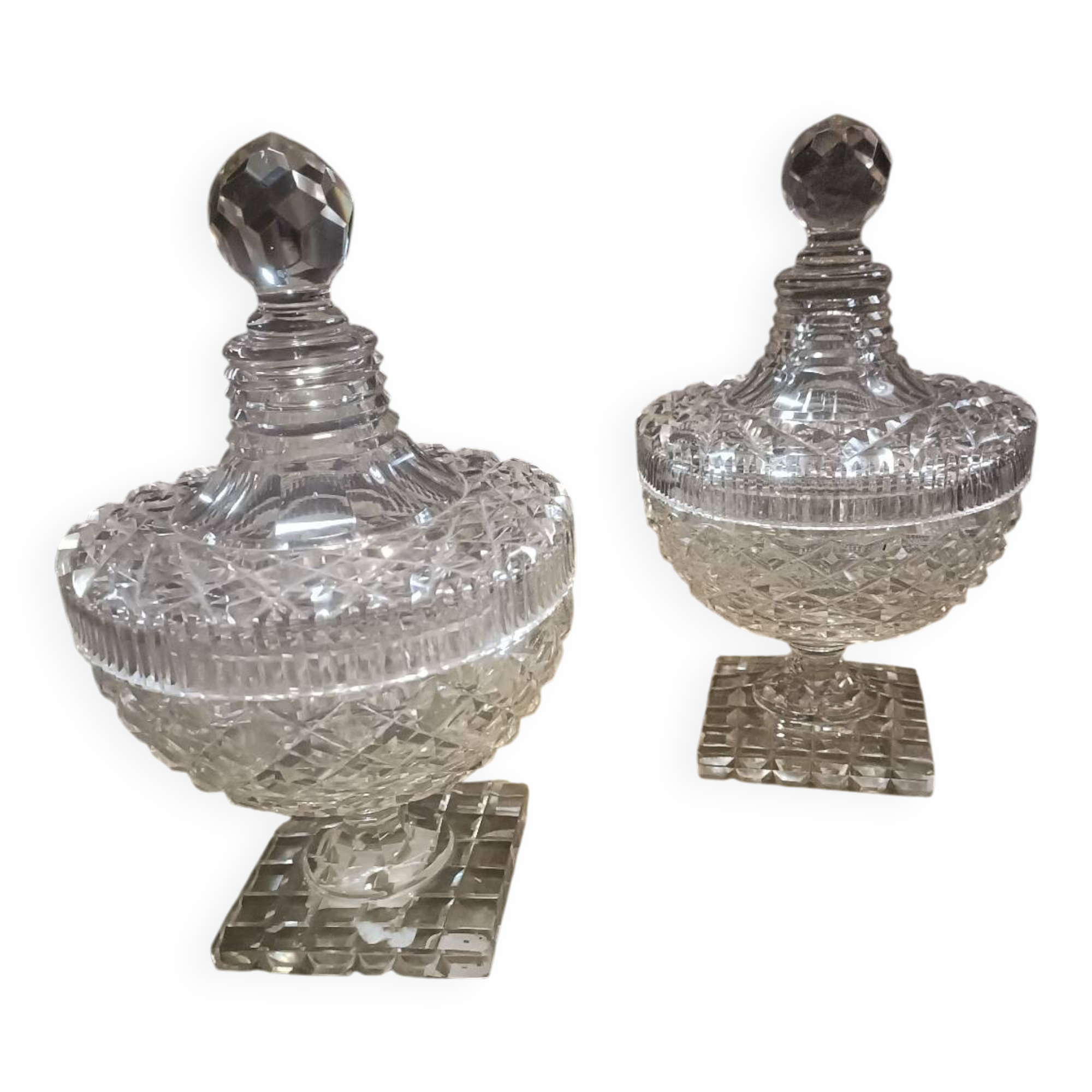 19th century cut crystal drageoirs