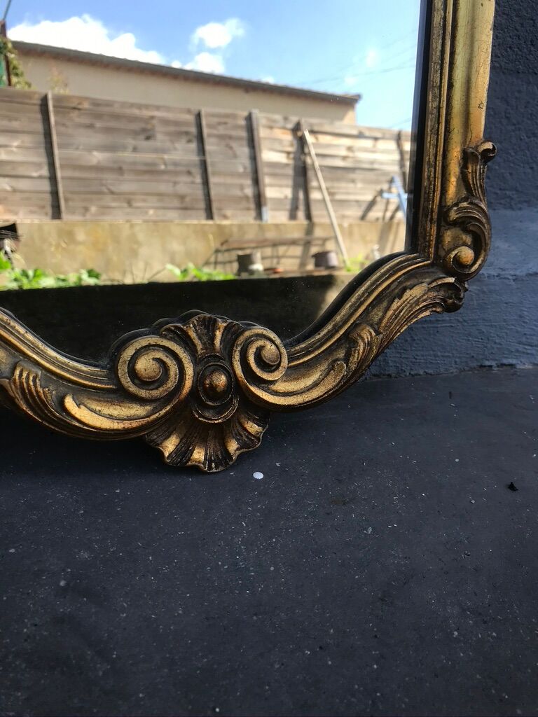 Rock mirror wood and gilded stucco circa 1950 33x78cm