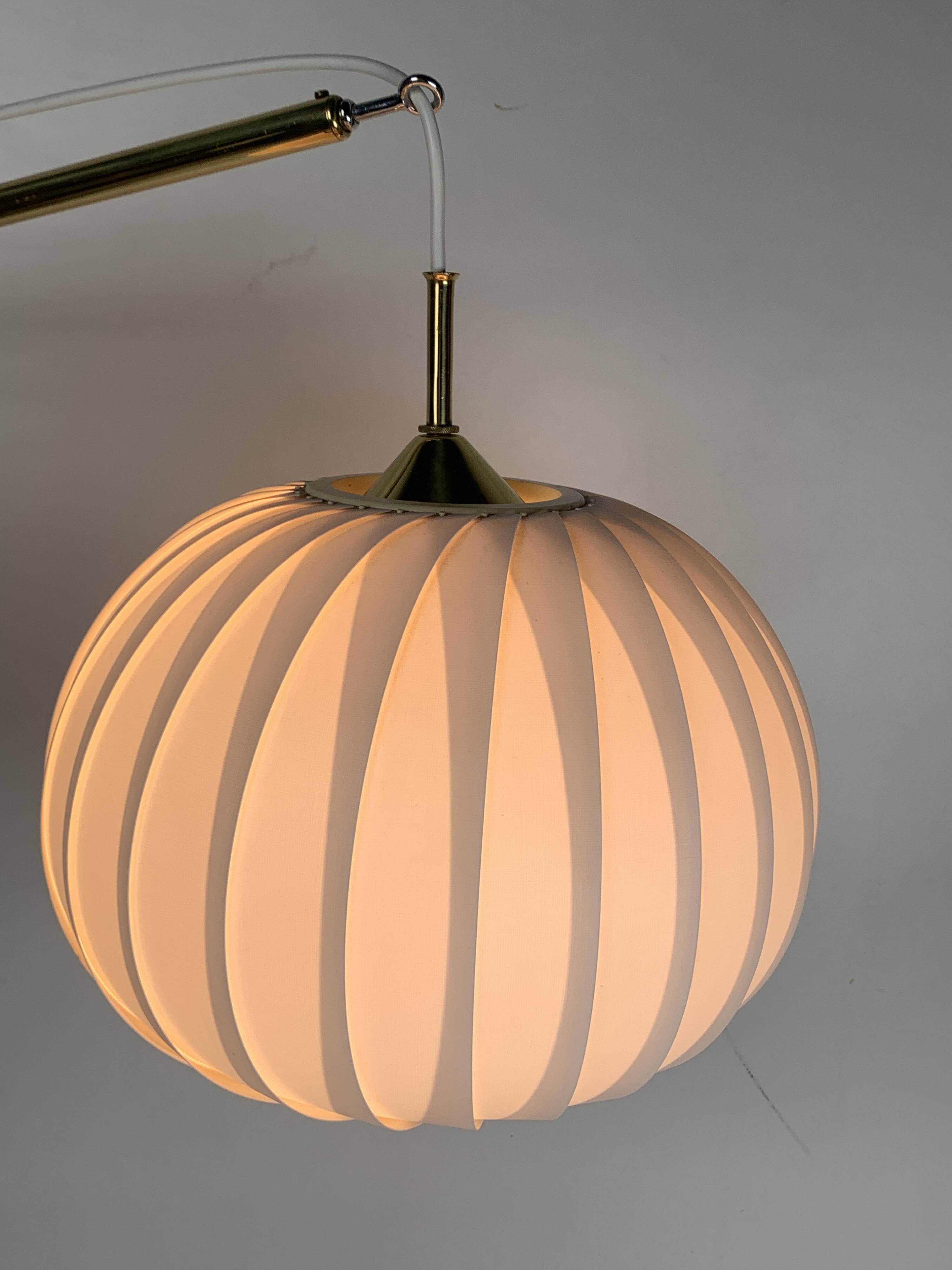 Midcentury extendable brass wall mount with cocoon and sisal shade Lars Schioler, 1960s