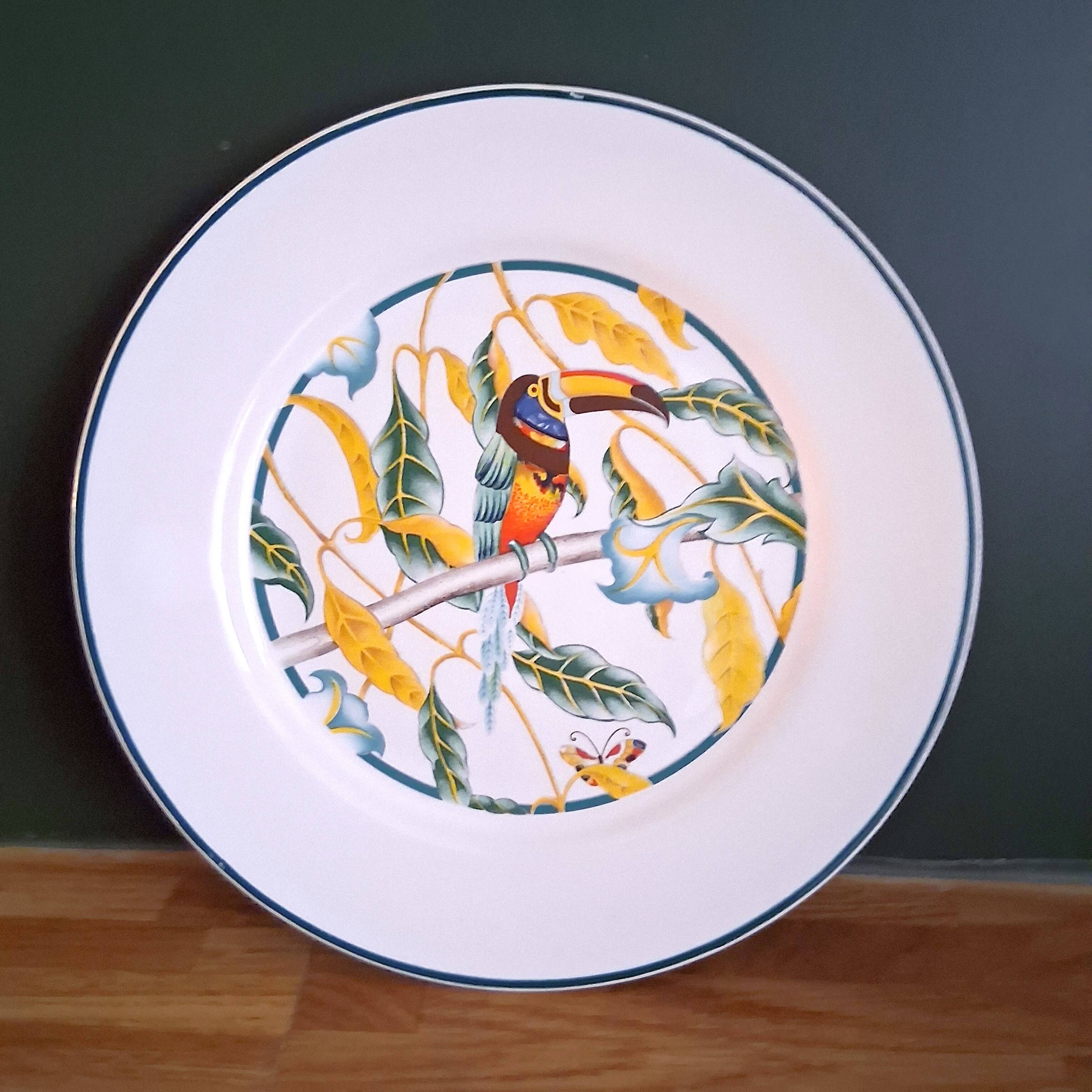 6 antique dessert plates with Toucan decor