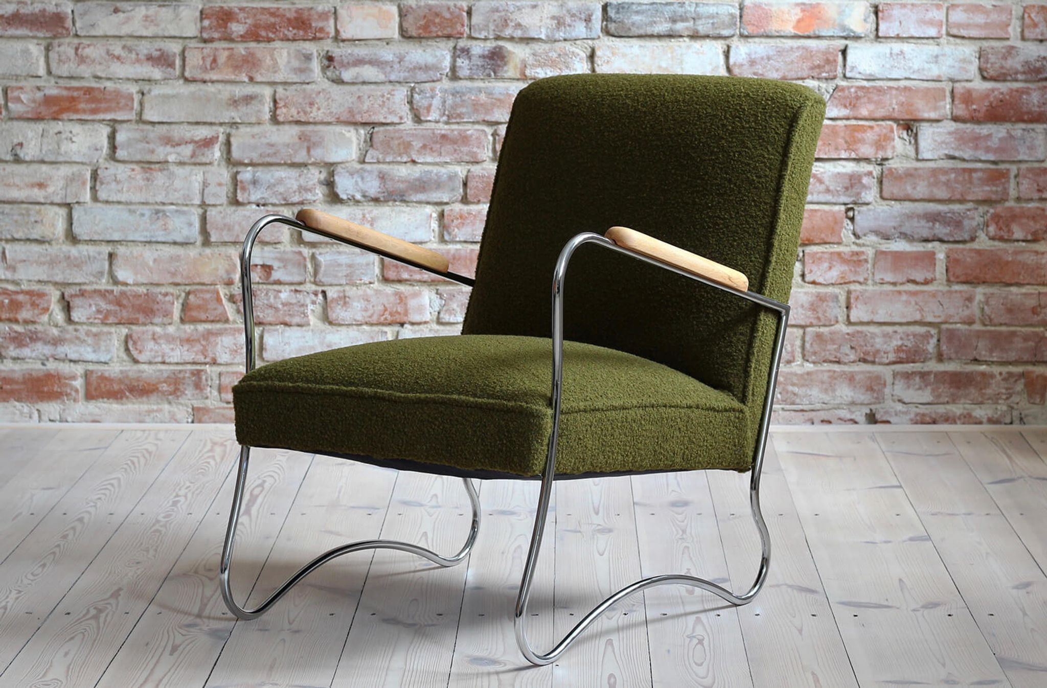 Bauhaus style armchairs, 1950s, polish design, kvadrat reupholstery, set of 2