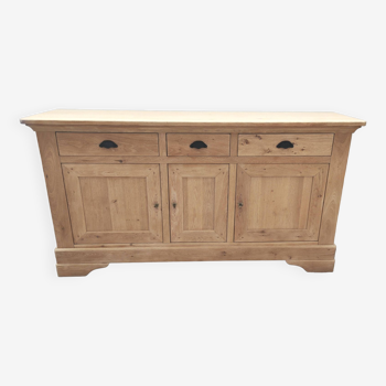 Old raw oak sideboard with three doors and three drawers