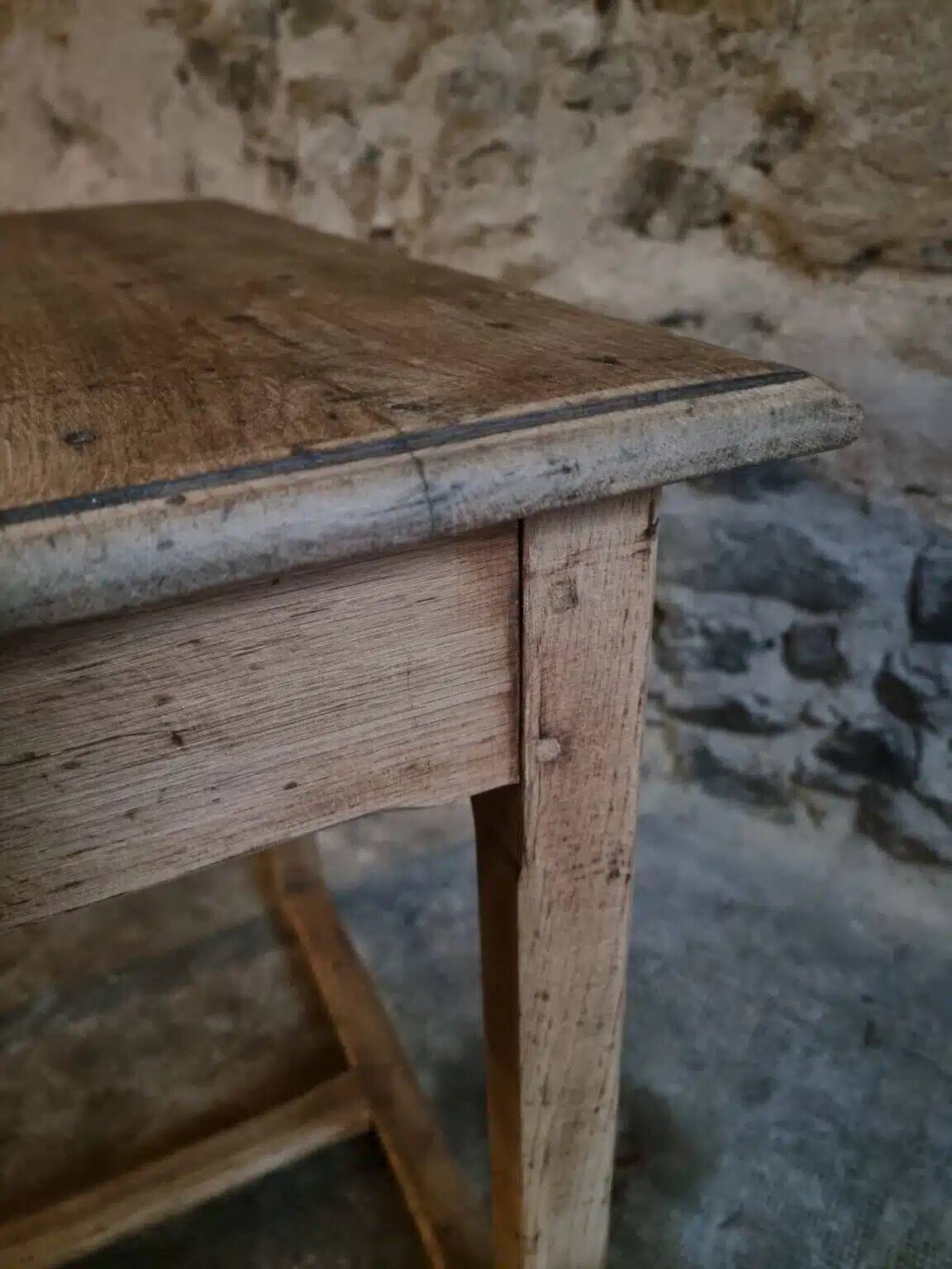 Table de ferme française ancienne en chêne avec tiroir latéral