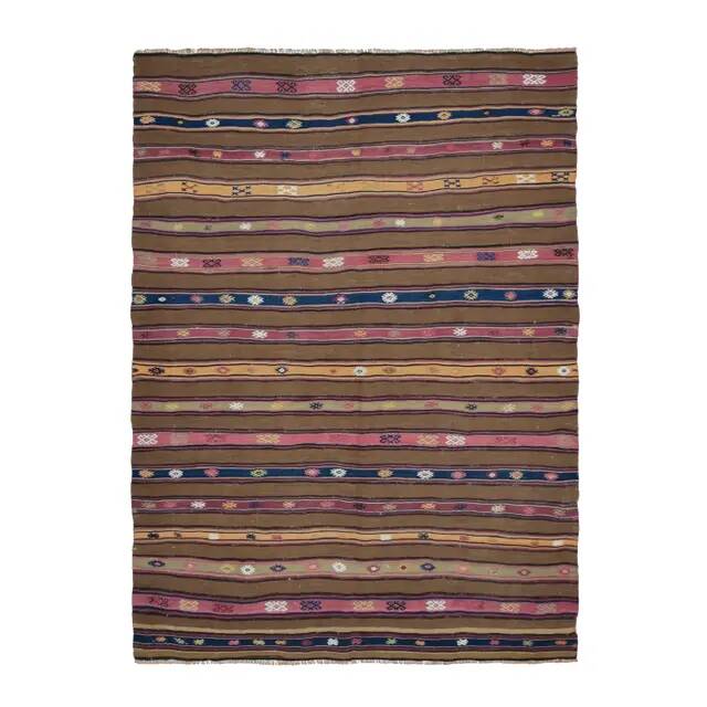 1970s Vintage Turkish Oushak Handmade Wool Cotton Brown Area Rug 167x229