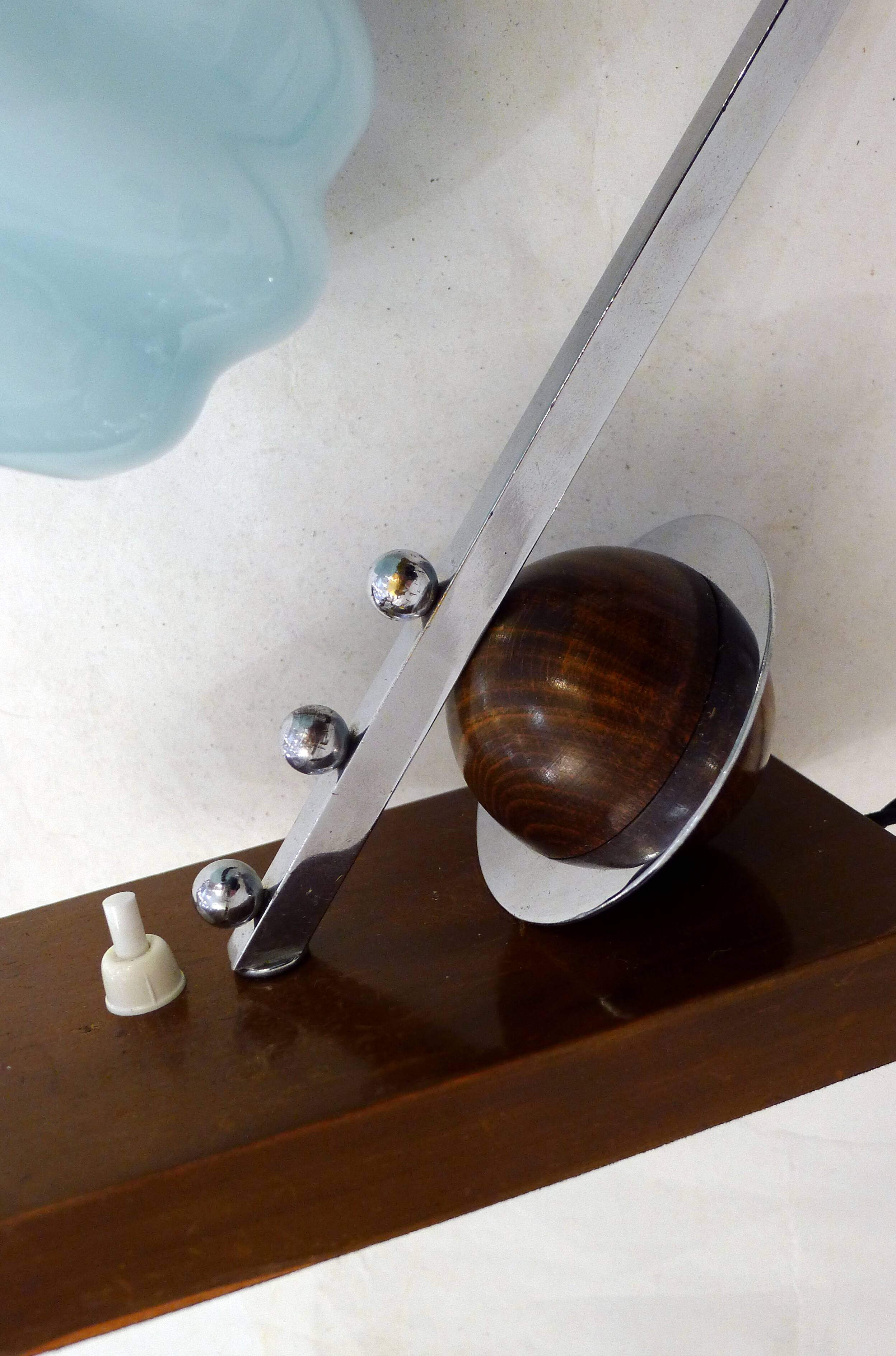 Lampe Art Déco, saturne & opaline bleue 1930'