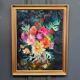 Oil on cardboard still life bouquet of flowers 1960