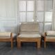 Three-module sofa in beige Alcantara