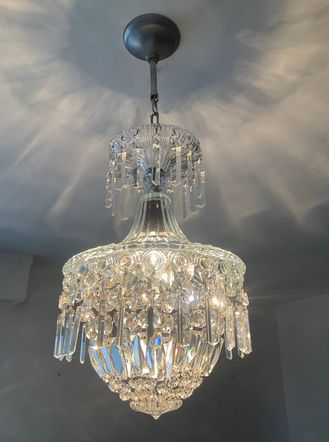 Bohemian crystal basket chandelier