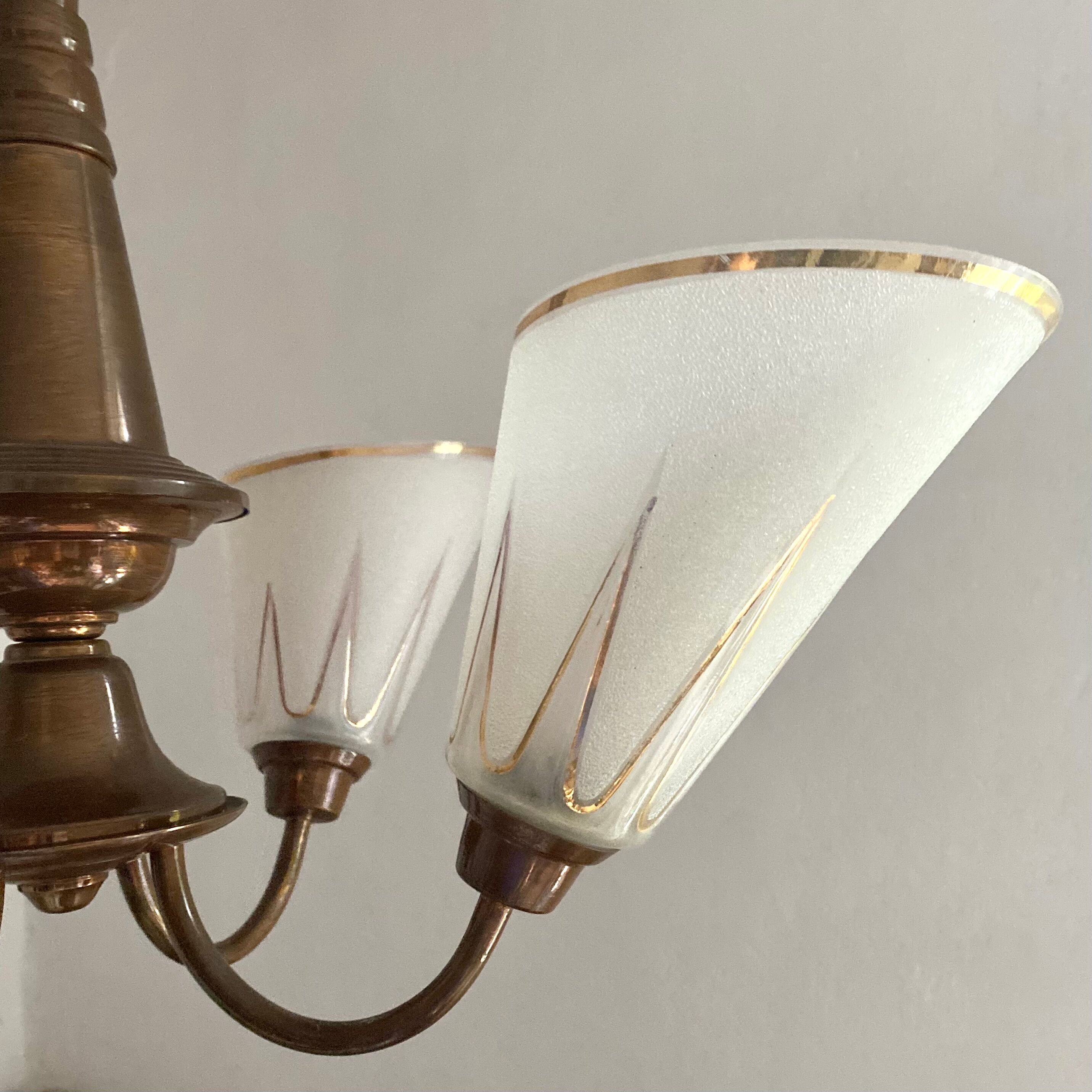 Art deco chandelier in copper and granite glass