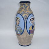Vase art déco émaux cloisonné Emile Laget impérial amphora à 4 médaillons H. 31,5cm