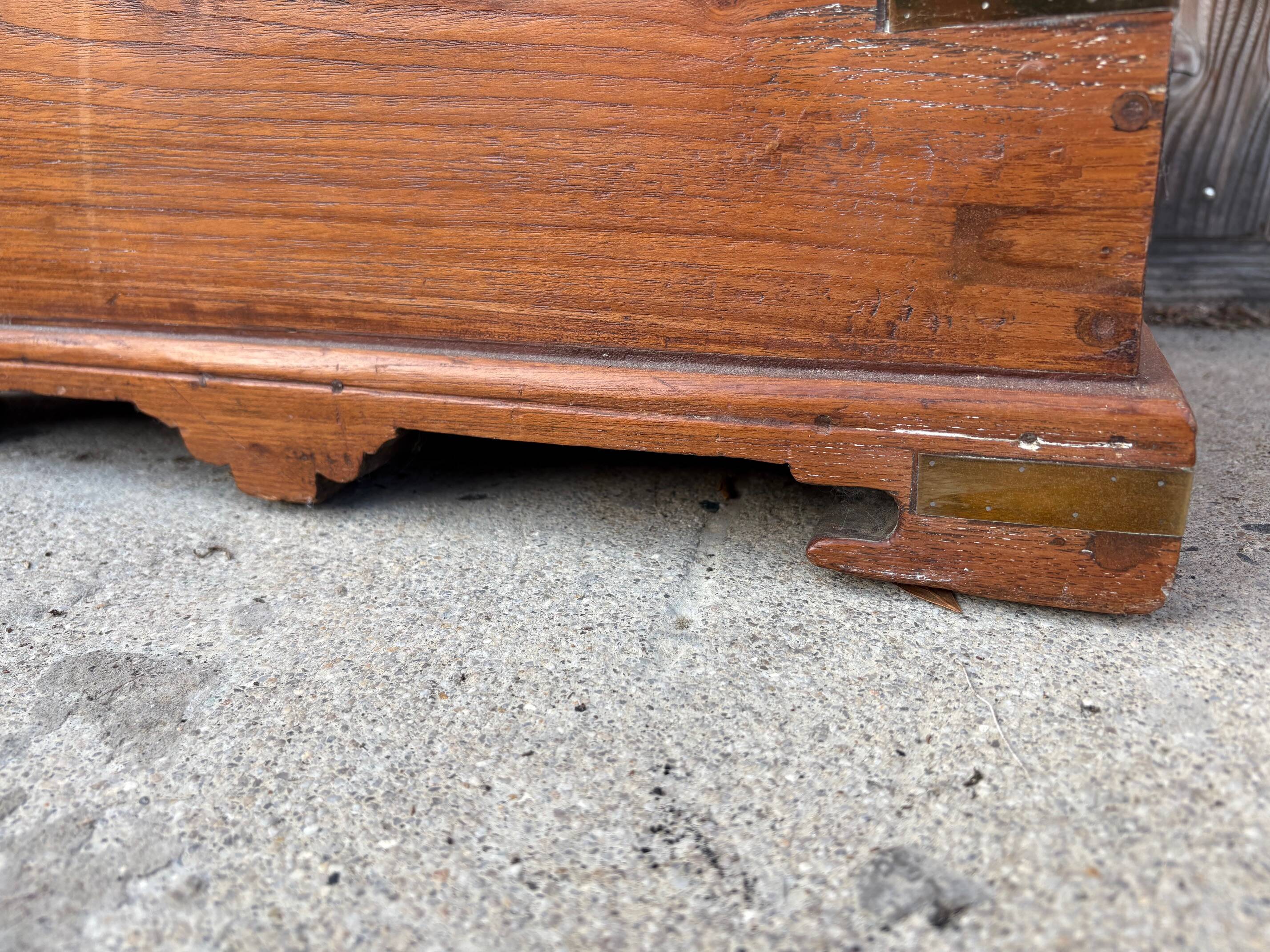 Antique camphor chest made of camphor wood and brass