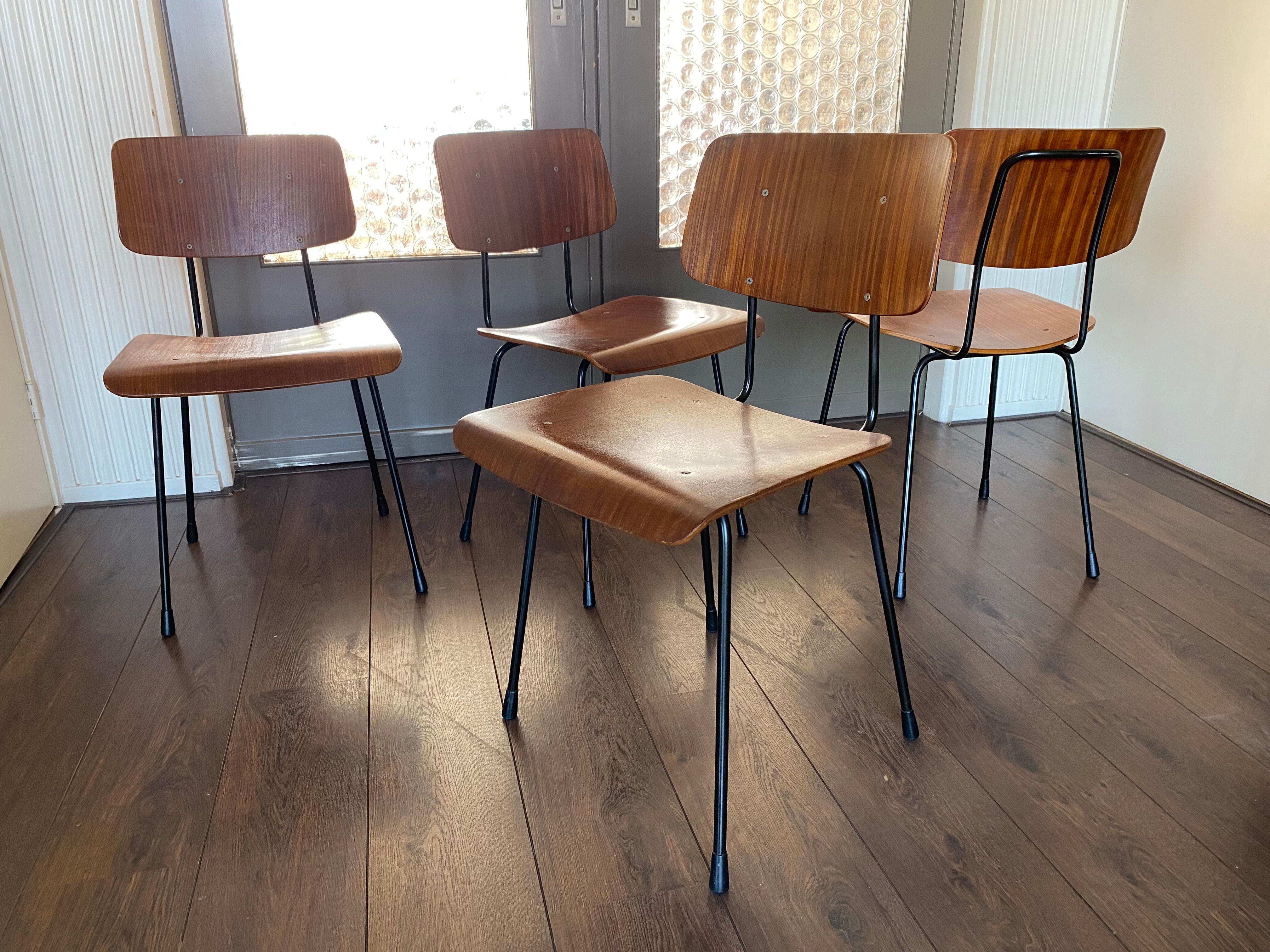Set of 4 teak and steel dining chairs by Tjerk Reijenga for Pilastro 1950s