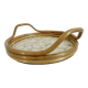 Plateau rond en bambou et nacre Capiz des Philippines, made in Italy, 1970
