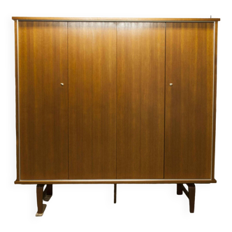 Scandinavian teak and aluminum wardrobe 1960 4 doors