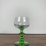 Set of 6 vintage wine glasses with emerald green stem