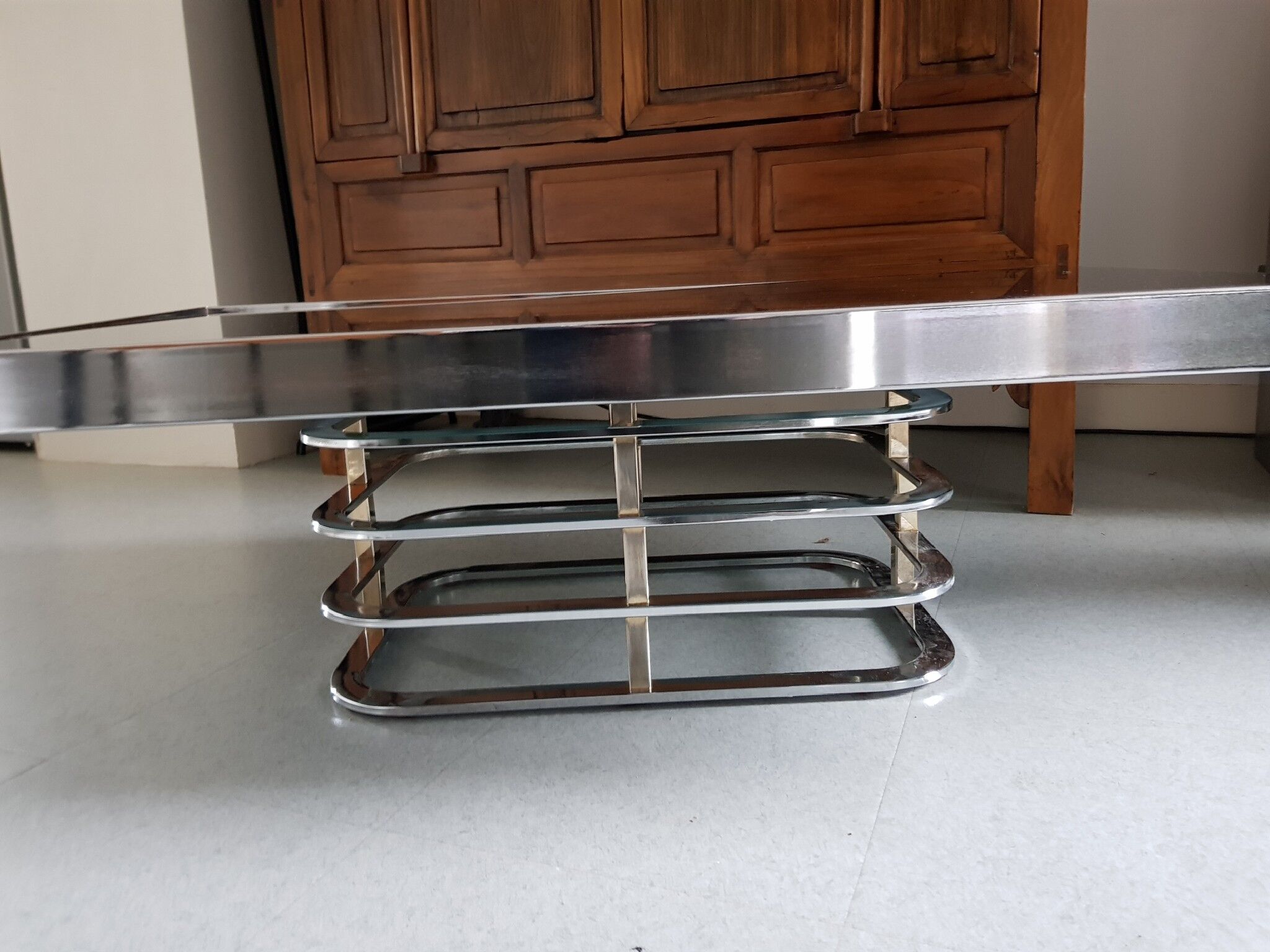Table basse en verre et métal 1970