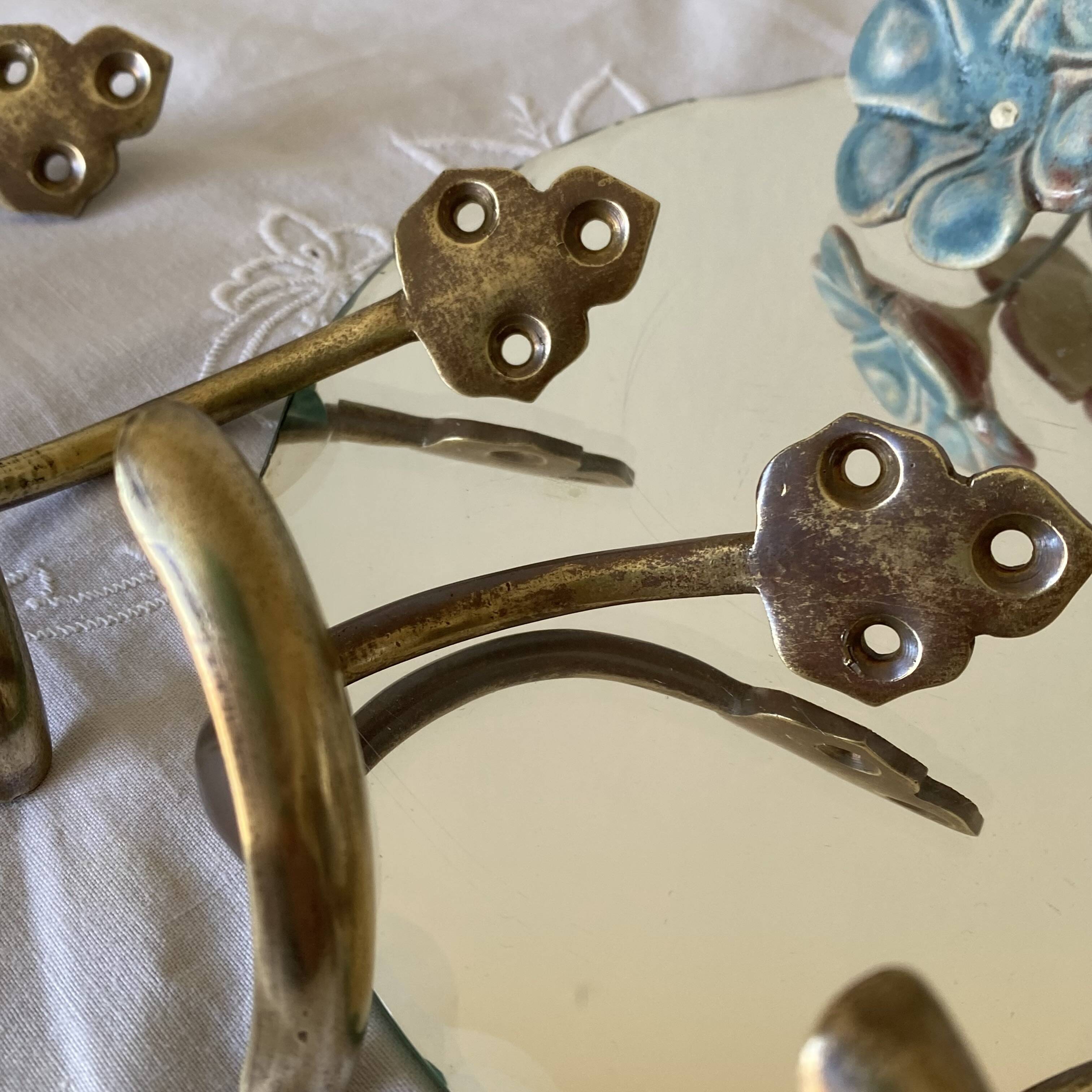 4 antique brass coat hooks towel holders