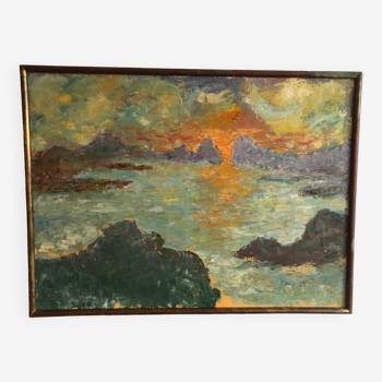 Tableau huile sur toile coucher du soleil