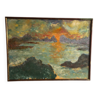 Tableau huile sur toile coucher du soleil