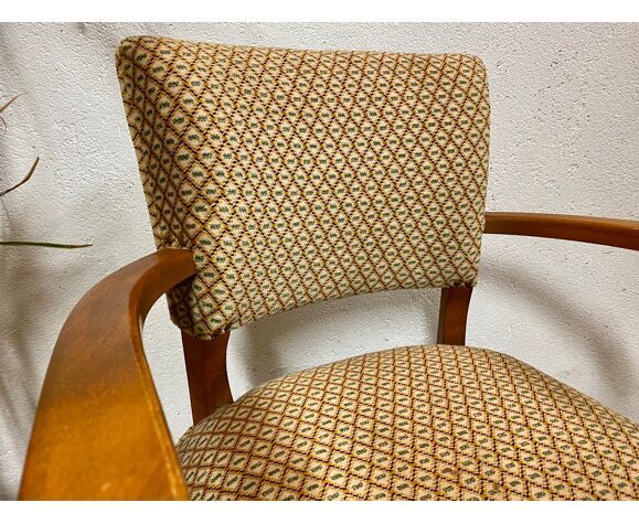 Pair of bridge armchairs in solid wood and velvet circa 1950