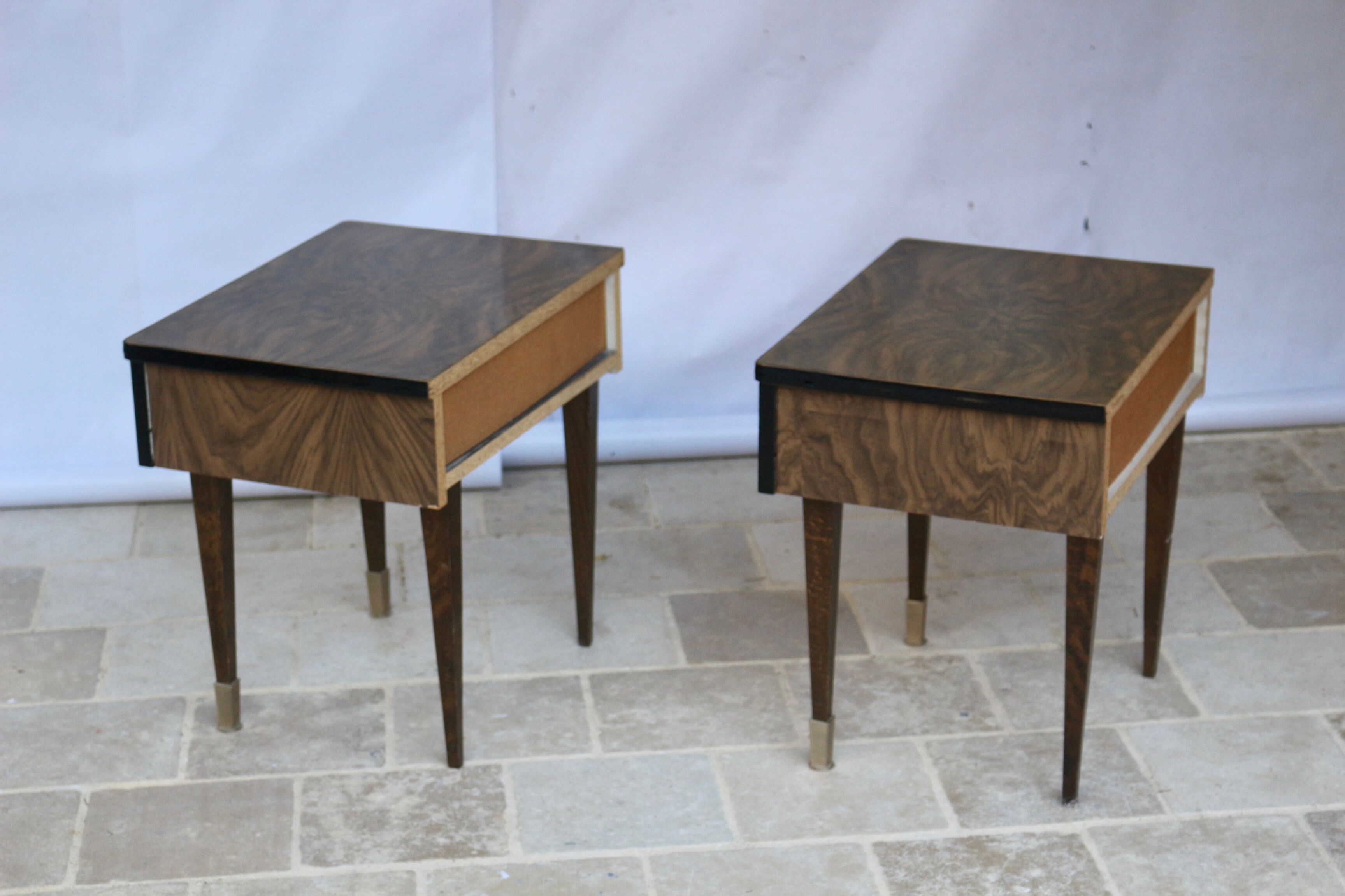 Pair of bedside table varnished wood 60s