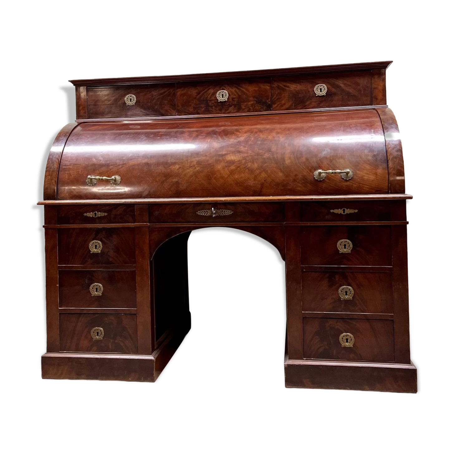 Cylinder desk in flamed mahogany empire style 19th century