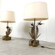 Pair of brass floral table lamps, 1970s