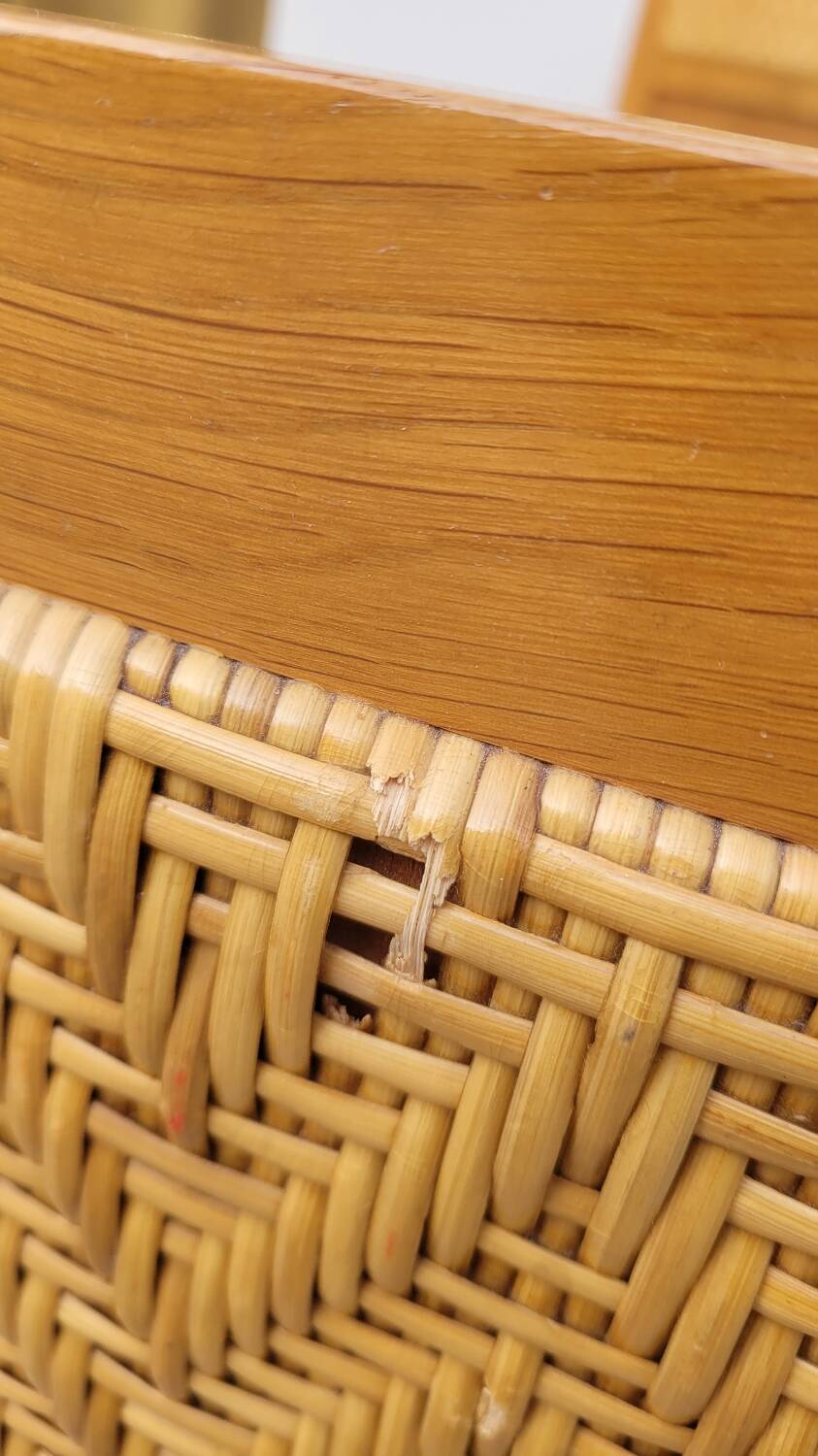 Vintage rattan and solid oak bed 1950s design