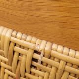 Vintage rattan and solid oak bed 1950s design