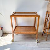 Desserte vintage en bois à roulettes plateau amovible