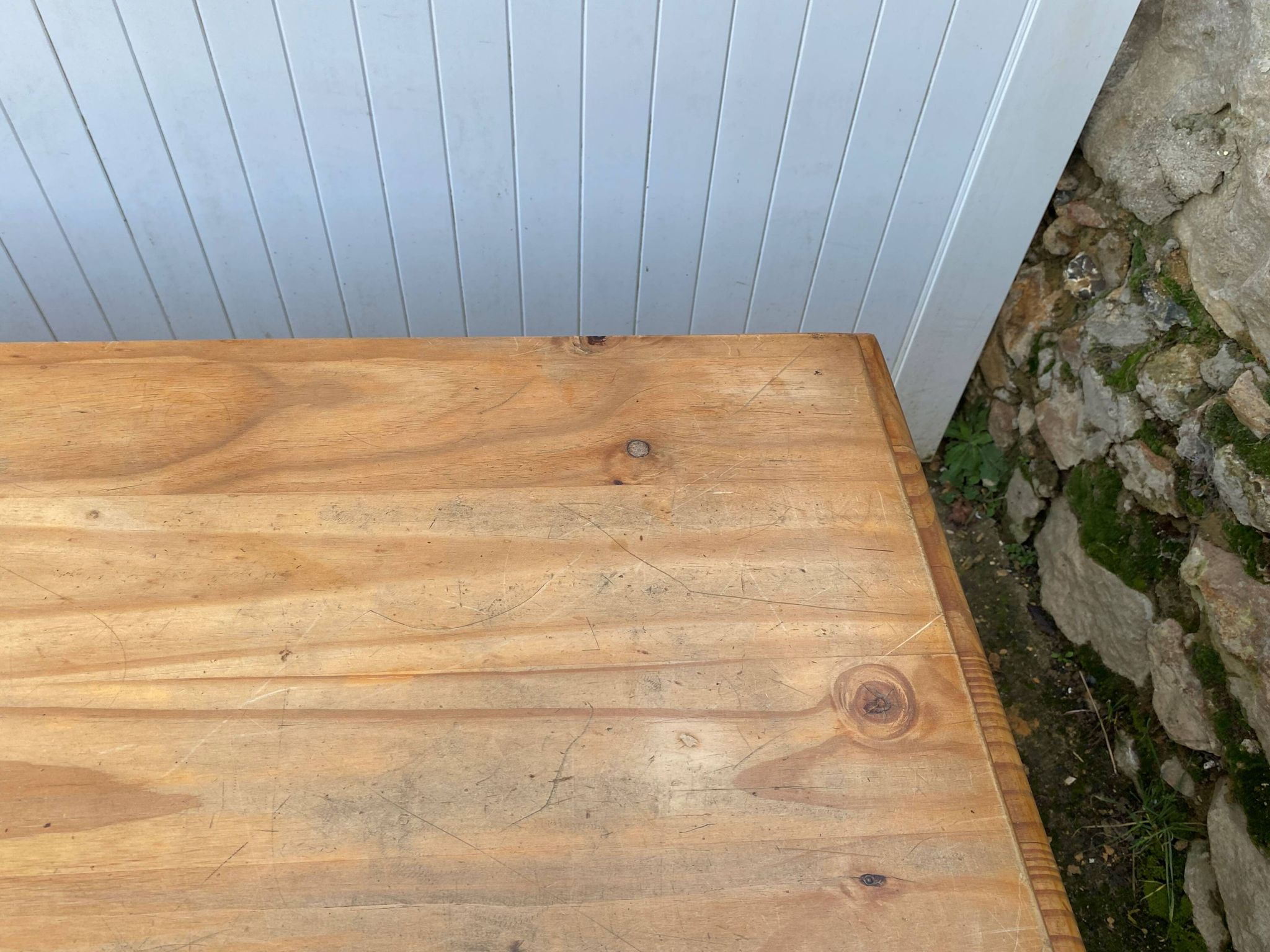 Large farmhouse dining room table 250cm in solid pine turned legs 1990