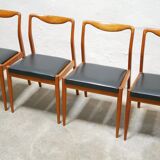 Series of 4 vintage Scandinavian chairs in teak and skaï